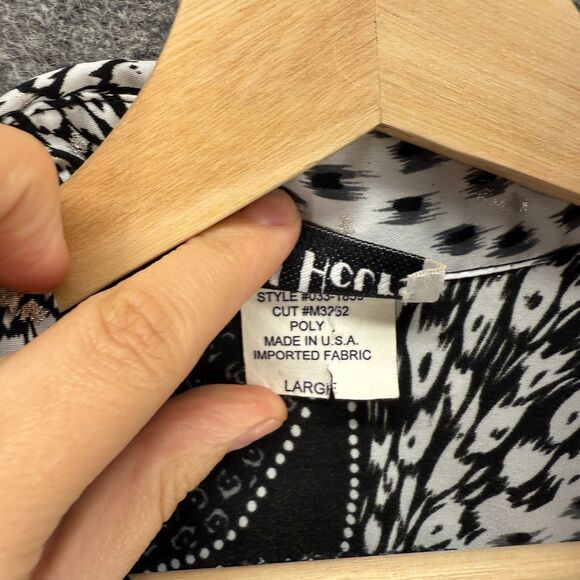 All Hours Shirt Women L Large Black Geometric Button Up Collared Long Sleeve - Picture 5 of 8